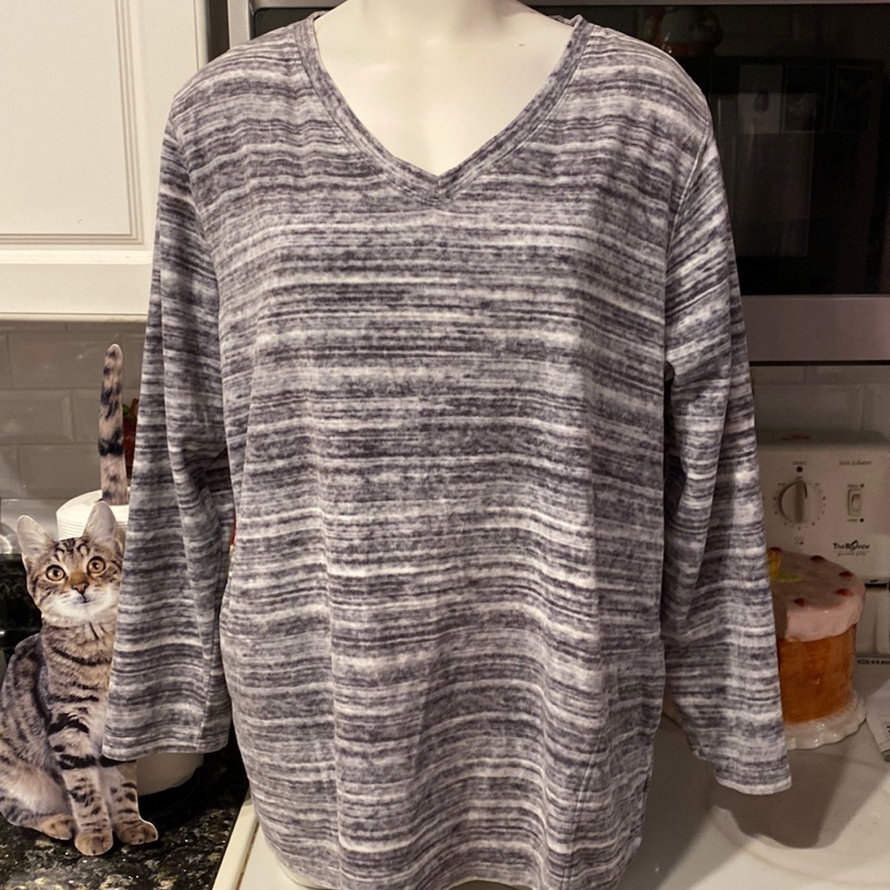 E womens Coral Bay stretch casual gray long sleeve plus size top 2X